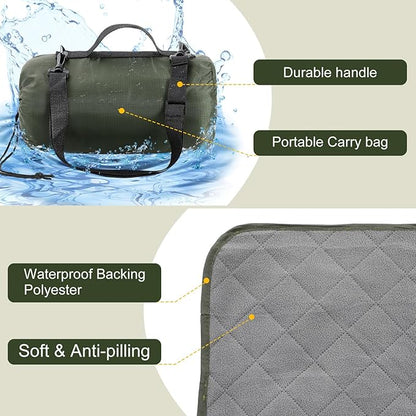 Tranqun 2 Large Outdoor Blanket 78'' x 55'' Quilted Windproof Waterproof Fleece Sandproof Stadium Foldable Warm Blanket for Camping Picnic Sporting Events Cold Weather (Military Green)