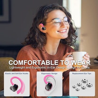 Wireless Earbud, Bluetooth 5.4 Headphones IP7 Waterproof for Sport, 48H Running Wireless Earphones with ENC Noise Cancelling Mic, Deep Bass Over Ear bud with Earhooks for Android, iOS, Workout, Gym