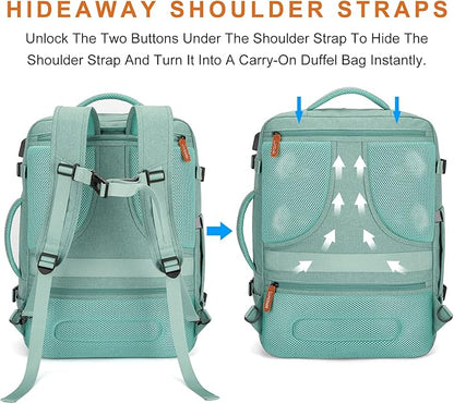 Lumesner Carry on Travel Backpacks, Extra Large 40L Flight Approved for Men & Women,Expandable Suitcase backpack (Green (Backpack With 4 Packing Cubes))