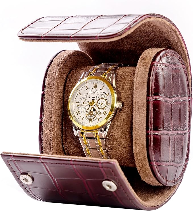 MR.OKAY Single Watch Travel Case- Classic Leather Watch Case With Superb Texture.(Portable Watches Roll Or Organizer For Storage And Display).Festival Gift For Men, All Handcrafted By Artisans.