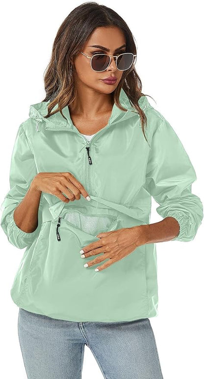 Avoogue Womens Rain Jacket with Hood,Pullover,Packable,Lightweight,Windbreaker,Waterproof,Breathable.