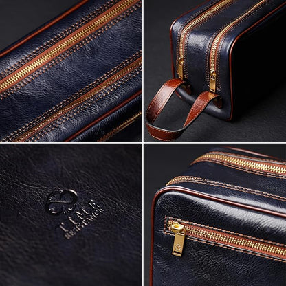 Time Resistance Leather Cosmetic Bag Toiletry Italian Classy Dopp Kit