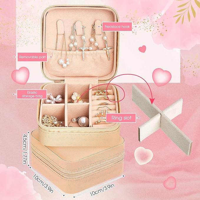Taiyin 12 Pcs Travel Jewelry Case Box Bridesmaid Gifts Bulk Travel Jewelry Cases Boxes Small Jewels Organizers Mini Accessories Ornaments Storage for Women Girls Wedding Gifts (Beige)