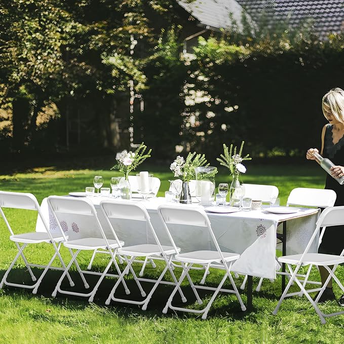 Folding Chairs 10Pack,White Plastic Folding Chairs for Indoor Outdoor,Portable Stackable Commercial Seat with Steel Frame 350lb.Capacity for Party Events Wedding Dining Picnic Office