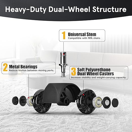 Office Chair Wheels Replacement, 2.5 Inch Heavy Duty Caster Set, for Carpet and Hardwood Floors, Universal Size 11x22mm, Fits 99%, Black