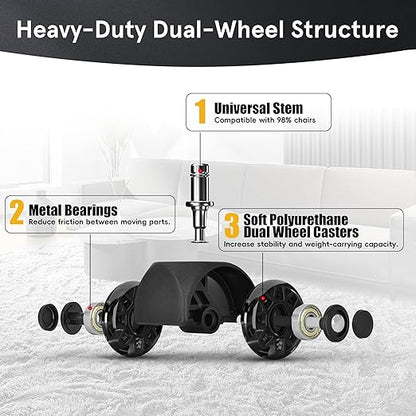 Office Chair Wheels Replacement, 2.5 Inch Heavy Duty Caster Set, for Carpet and Hardwood Floors, Universal Size 11x22mm, Fits 99%, Black