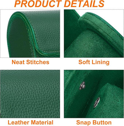 HARFINGTON Watch Roll Travel Case 3 Slot Portable Leather Watch Case for Men and Women, Watches Storage Organizer with Removable Pillow for Traveling, Display, Textured Dark Green