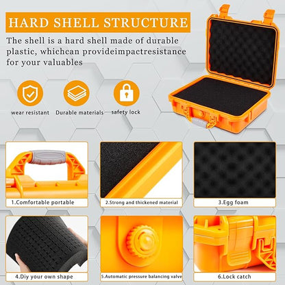 1 Pcs 22.4 x 16.1 x 10.2 Inch Waterproof Hard Case with DIY Customizable Foam Insert Portable Protective Case with Knife for Camera Drones Equipments Tools Test Instruments (Orange)