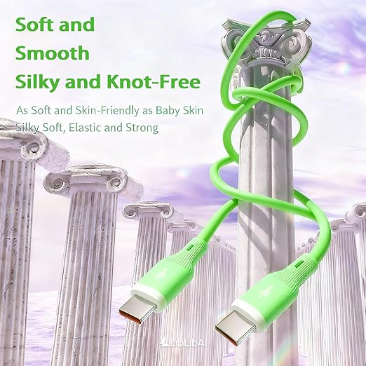USB Cable PD Fast Charger(C to C Rubber Green) Mobile Phone Data Cable,Charging Cable, Supports Data Transfer,39-inch,Soft Liquid Silicone Material，Compatible with Almost All Type-C Devices.