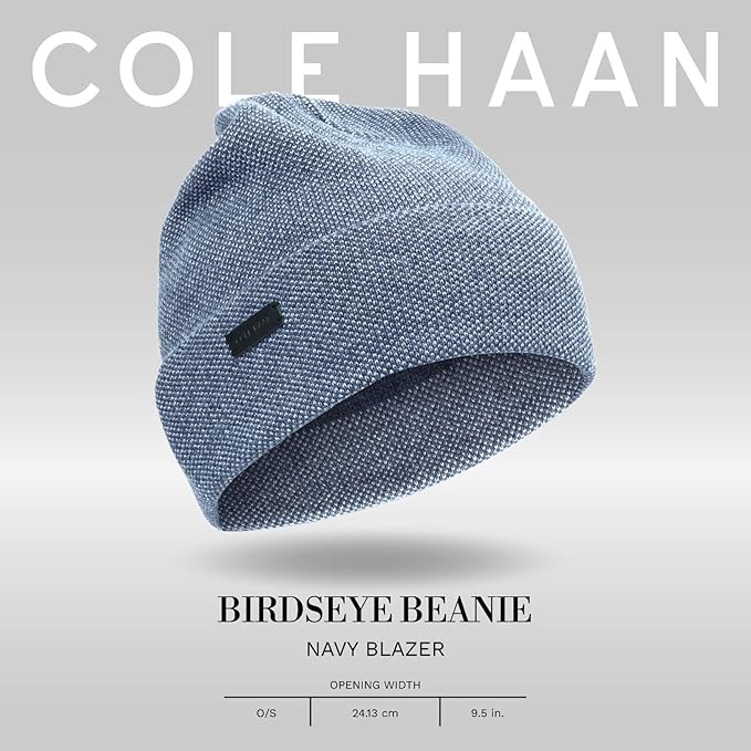 Cole Haan Men's Heritage Rib Cuff Wool Beanie Hat, One Size