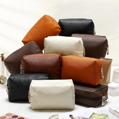 Cunno 100 Pcs Makeup Bags Bulk PU Leather Cosmetic Pouch Christmas Small Pouch Bag DIY Toiletry Bags Preppy Aesthetic Travel Storage Organizer for Women Travel Christmas Party Gift(Brown)