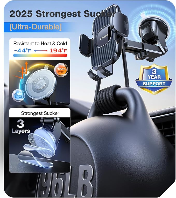 TORRAS 2025【Strongest Suction & Ultra-Durable】 Phone Holders for Your Car,【Patent & Safety Certs】 Car Phone Holder Mount Truck Stand for Dashboard Windshield Vent for iPhone 17 16 15 14 13, Navy Blue