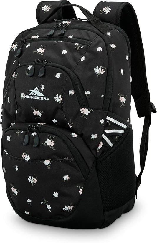 High Sierra Swoop SG Backpack, Travel or Work Laptop Bookbag with Drop Protection Pocket, and Tablet Sleeve, One Size, Floral/Black