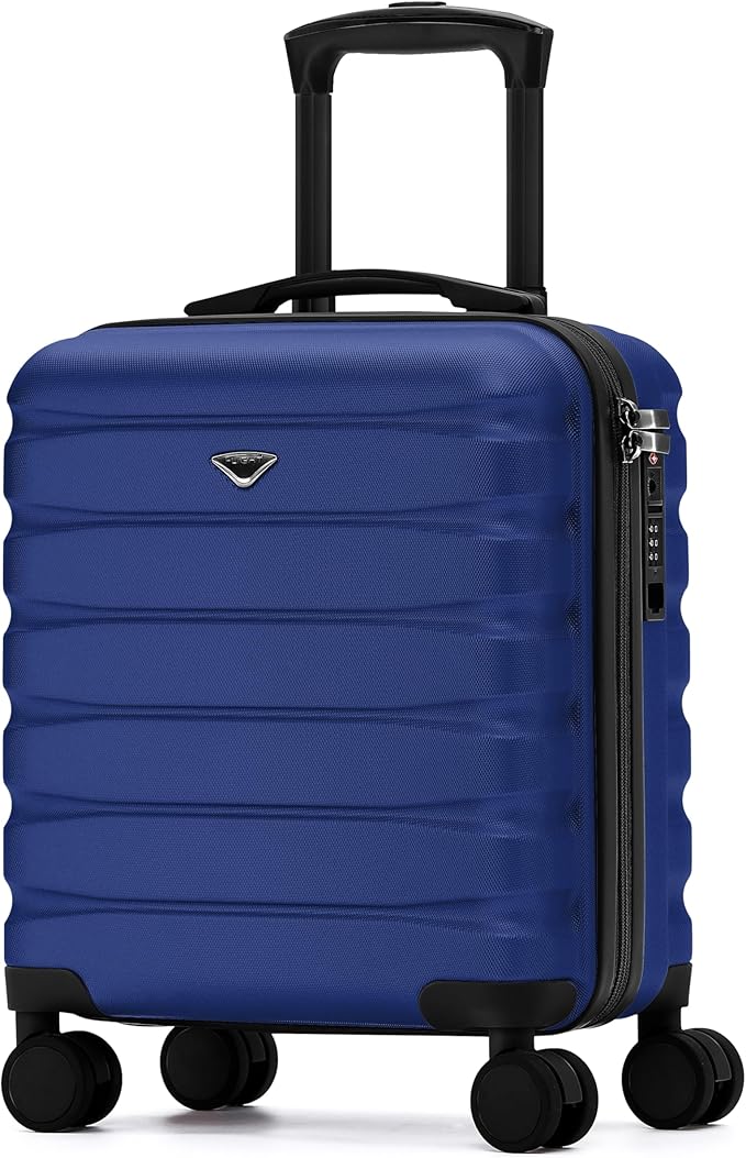 Flight Knight Carry On Suitcase 18x14x8" Hardside Built In TSA Lock & USB Port Lightweight Luggage Silent Double Spinner Wheels Maximum Underseat Carry-On Bag For American & United Approved Airlines