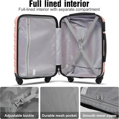 LONG VACATION Carry On Luggage Sets 3 Piece 20 Inch Suitcase Set, ABS+PC Hardshell Lightweight Travel Luggage with Spinner Wheels & YKK Zipper TSA Lock (PINK, 20 Inch)