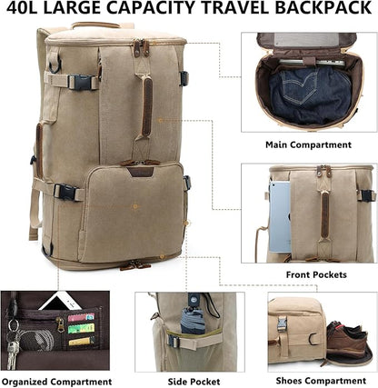 G-FAVOR 40L Travel Backpack, Vintage Canvas Rucksack Convertible Duffel Bag Carry On Backpack Fit for 17.3 Inch Laptop Bag