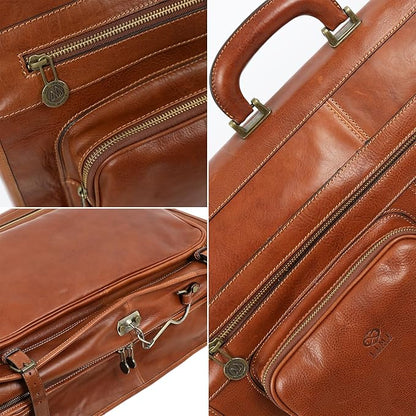 Time Resistance Leather Garment Bag - Slim Suit Duffel Carry-On Suitcase for Dress Protection (Cognac Brown)