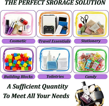 6 Pieces Clear Makeup Bags Bulk, TSA Approved Toiletry Bag PVC Clear Cosmetic Toiletries Pouch with Zipper, Waterproof Vinyl Plastic Organizer Case for for Women Carry-on Travel Essentials