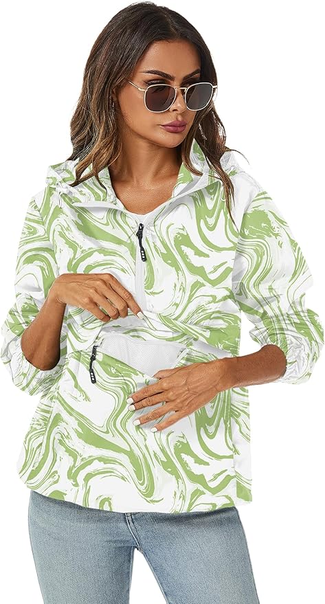 Avoogue Womens Rain Jacket with Hood,Pullover,Packable,Lightweight,Windbreaker,Waterproof,Breathable.