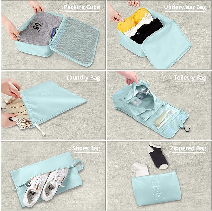 8 Set Packing Cubes, Travel Luggage Packing Organizers (BLUE)