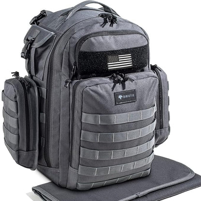 Dinictis Dad Diaper Bag, Mens Diaper Bag Backpack with Diaper Changing Mat, Military Diaper Backpack with Molle Webbing, Waterproof Pouch, Baby Wipes pocket, Insulated Bottle Pockets- Dark Grey