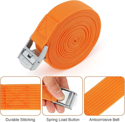 10-Pack Lashing Straps, 16ft x 1" Tie Down Straps with Kayak Cam Buckles - Heavy Duty, Secure up to 600 lbs for Kayak, Cargo, Luggage, Canoe, Bicycles, Motorcycles, Trucks (Orange)
