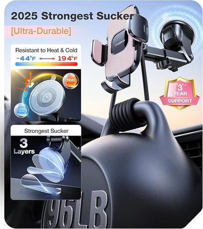 TORRAS Pink Phone Holders for Your Car【Ultra-Durable & Strongest Suction】, Universal Car Phone Holder Mount Truck Cradle Stand for Dashboard Windshield Vent, Pink Car Accessories