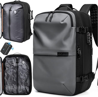 AirVault Vacuum Seal Travel Backpack 60L with Expandable Vortex Air Compression Vacuum System Water Resistant TSA Lock (Vacuum Pump Included, Gray, 60L)