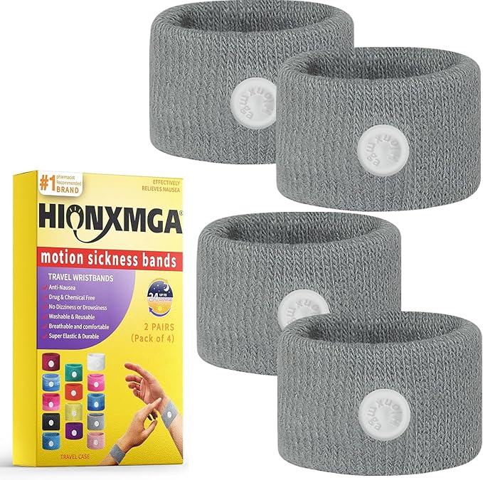 2 Pairs Motion Sickness Bands – Natural Anti Nausea Acupressure Wristbands for Morning & Motion Sickness Relief – Ideal for Car, Cruise & Flight Travel – for Adults and Kids