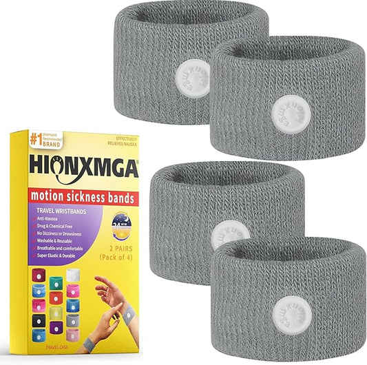2 Pairs Motion Sickness Bands – Natural Anti Nausea Acupressure Wristbands for Morning & Motion Sickness Relief – Ideal for Car, Cruise & Flight Travel – for Adults and Kids