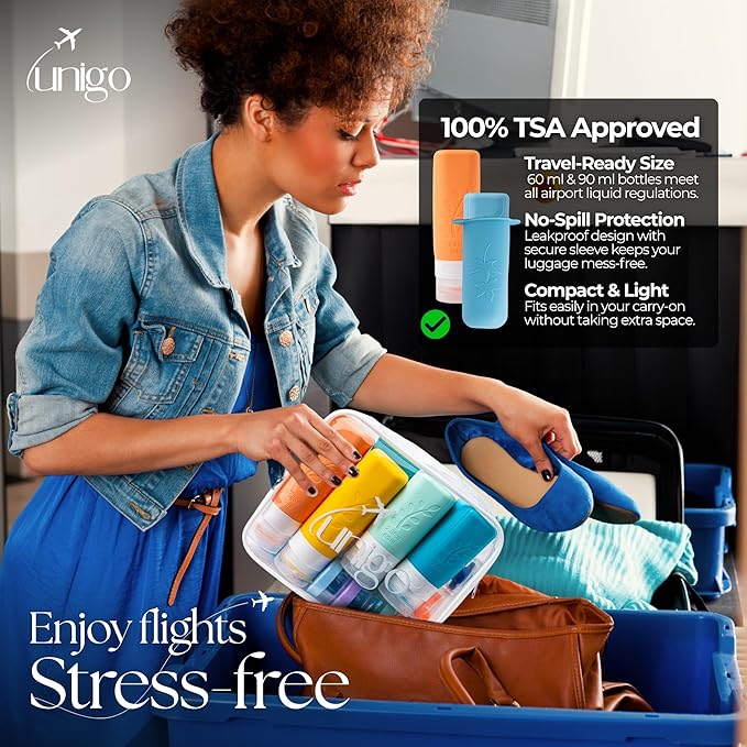 Unigo 30-Pack Full Set Multicolor B Travel Bottles, Refillable Leakproof Travel Shampoo and Conditioner Bottles, Toiletry Containers, Extra Bottle Sleeves (B Set) for Traveling