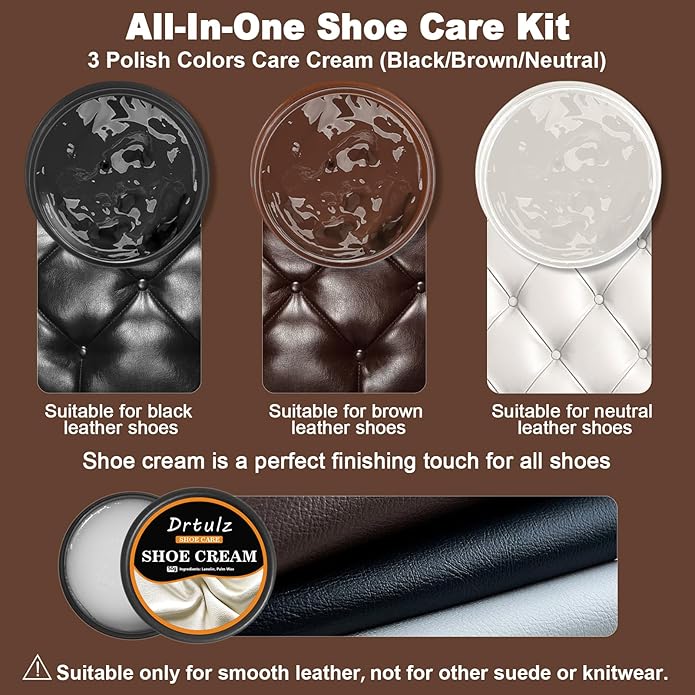 15Pcs Shoe Care Kit, Shoe Polish Brush Cleaning Kit Black Brown Neutral Oil Gentle Care for Shoes, Leather Boots Care Shoe Shine Kit with Men & Women