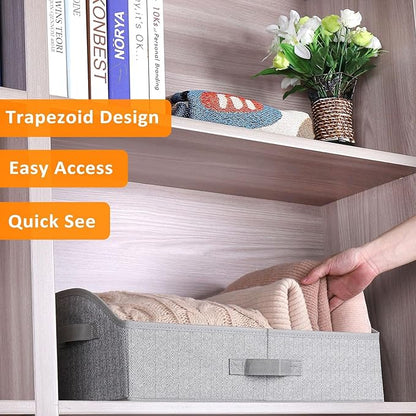 WUIKE 6-Pack Trapezoid Storage Bins, Foldable Storage Baskets for Clothes, Purse, Blanket, Herringbone Gray, Extra Large
