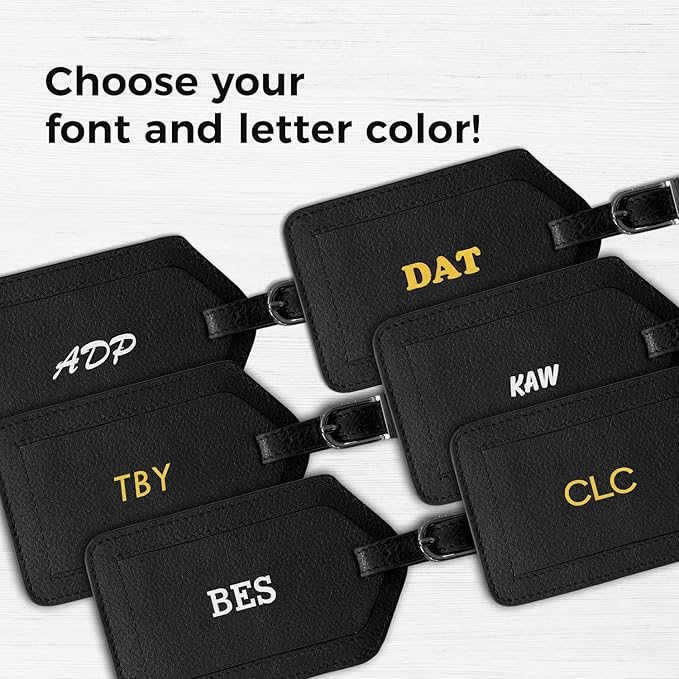 Personalized Monogrammed Leather Luggage Tags - 3 Pack