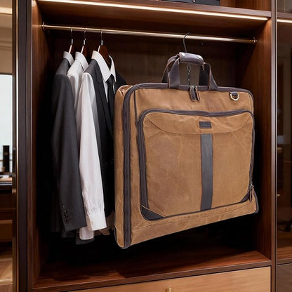 Polare Waxed Canvas Full Grain Leather Trim Garment Carry on Bag for Business Travel, Waterproof Hanging Suit Luggage Bag Wrinkle-Free Suit Cover with YKK Zipper and Shoulder Strap