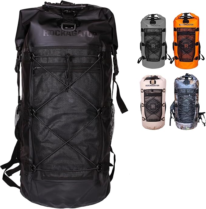 Rockagator Kanarra 90L Waterproof Backpack for Camping, Hiking, Mountaineering, Backpacking, Hunting, Fishing, Canoeing, Outdoor Activities, The Wet Outdoors - Large Capacity, Roll Top Closure, Black