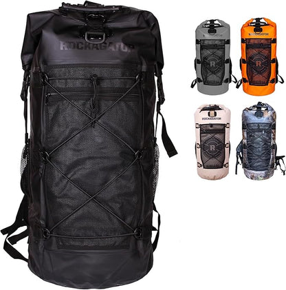 Rockagator Kanarra 90L Waterproof Backpack for Camping, Hiking, Mountaineering, Backpacking, Hunting, Fishing, Canoeing, Outdoor Activities, The Wet Outdoors - Large Capacity, Roll Top Closure, Black