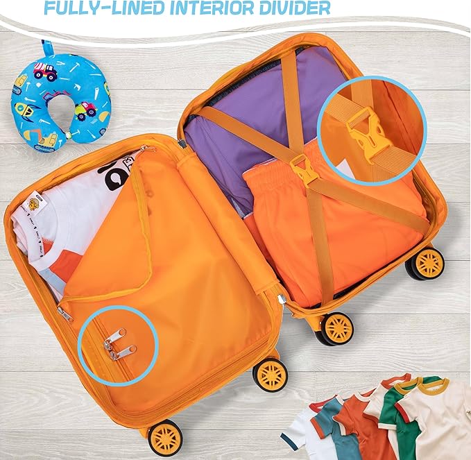 Kid’s Luggage Set 5 Piece Suitcase Set 16’’ Hardside Luggage with Spinner Wheels Girls Boys Carry on Toddler Luggage Travel Rolling Luggage Carry on Luggage Airline Approved Car