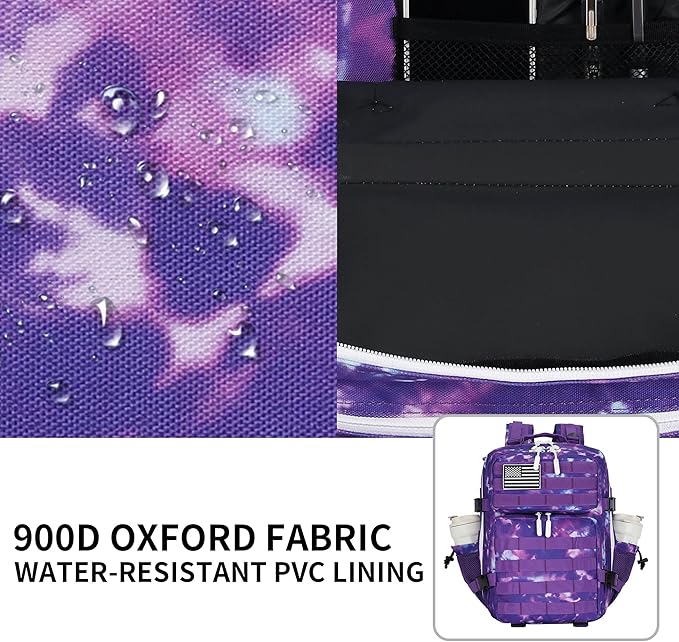25L Tactical Backpack Military Tactical Backpack for Men and Women Small Assault Pack Outdoor Travel Hiking Camping Rucksack with Molle Webbing (Purple Camo)