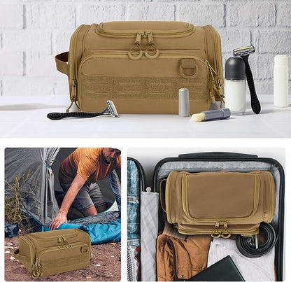 Tactical Toiletry Bag for Men, Hanging Hygiene Bag, Travel Dopp Kit Organizer for Shaving, Shower Essentials and Toiletries, Khkai (Empty Bag)