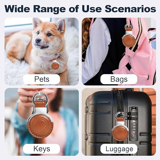 Genuine Leather All-in Package for Airtag Holder Designed for Apple for Airtags Keychains.Compact Design with Key Rings r for Added Convenience and Protective Casing for Airtag (Vintage Color