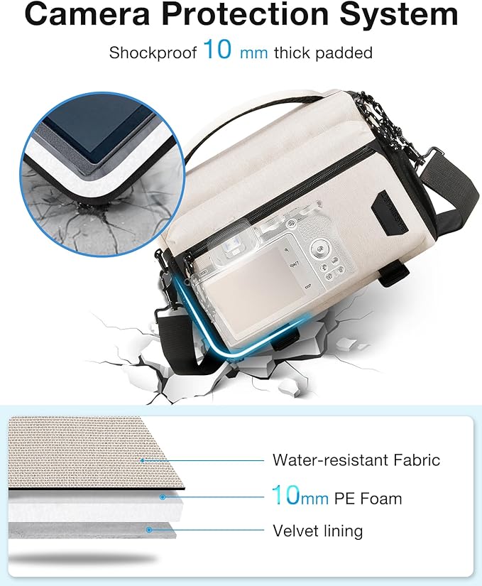 BAGSMART Small Camera Bag for Photographers, Compact Camera Shoulder Bags for DSLR/SLR/Mirrorless Cameras, Waterproof Crossbody Camera Case with Tripod Holder, Ivory White