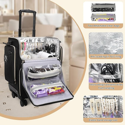OCHEAL Hairstylist Traveling Case with a Large Makeup Travel Case for Hairstylist, Hairdresser Bag with Detachable Pouch,360° Rotatable Wheelsfor Hairdressing Tool Organizer
