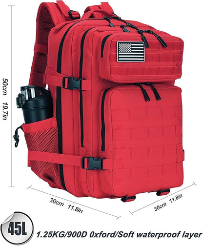 45L Tactical Assault Backpack 3 day assault pack with Molle Waterproof backpack Rucksack for Tactical Backpacks (Red)