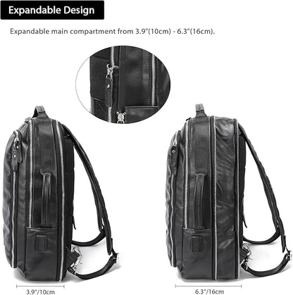 LANNSYNE Vegetable Tanned Leather Backpack for men, Expandable Leather Backpack Fits 15.6 Laptop, Tote Shoulder Travel Bag Rucksack