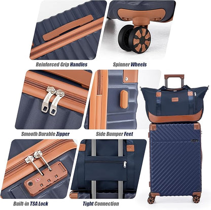 Luggage Sets 5 Piece with TSA Lock Spinner Wheels, Unisex Hard Case ABS Suitcase Set, Hardshell Lightweight Waterproof Travel Hardside Suitcases with Wheels for Women Men, Dark Green