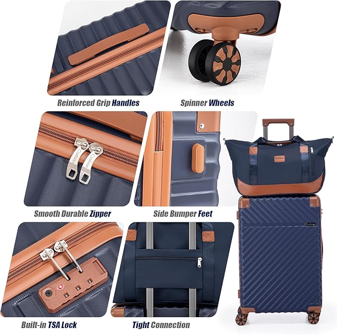 Luggage Sets 5 Piece with TSA Lock Spinner Wheels, Unisex Hard Case ABS Suitcase Set, Hardshell Lightweight Waterproof Travel Hardside Suitcases with Wheels for Women Men, Black