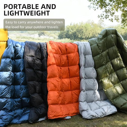 Down Camping Blanket - Lightweight, Packable, Warm & Puffy Outdoor Travel Quilt for Sleep, Hiking, Backpacking, Stadium, Festivals, Water-Resistant Sleeping Bag 55"x79"