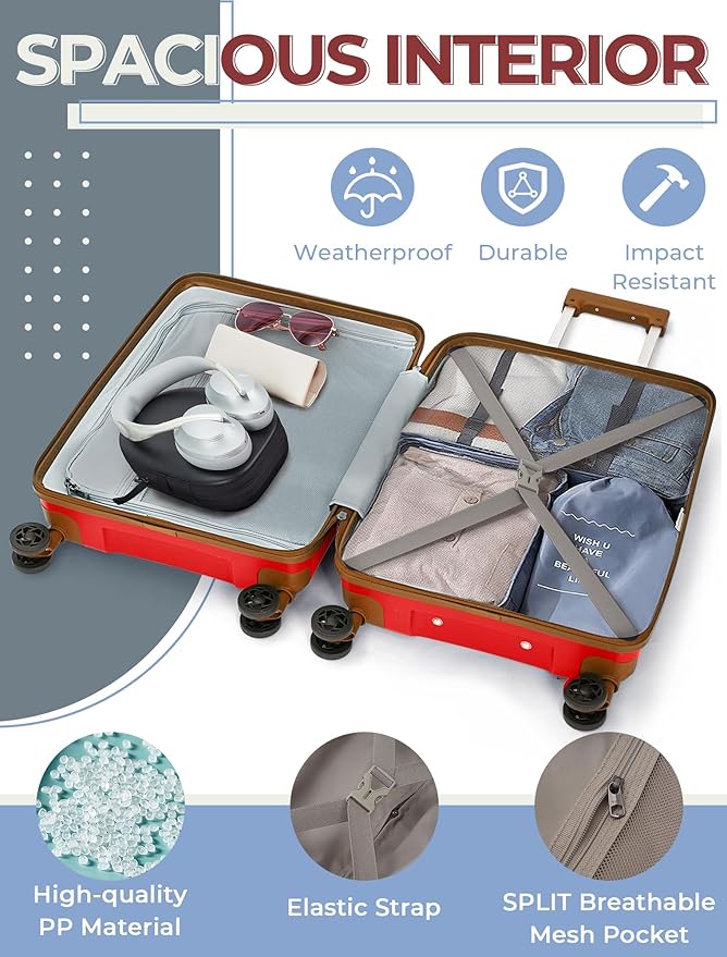 Luggage Sets 5 Piece,Lightweight,Impact-Resistant,Wear-Resistant Suitcases with Wheels, Hardshell Suitcase Set with Spinner Wheels, PP Carry on Luggage Set with TSA Lock, Travel Luggage