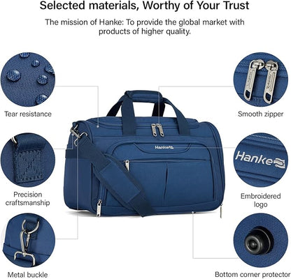 Hanke Carry On luggage Bags for Travel, Large Foldable Duffle Bag for Travel, Softside Lightweight Travel Bag Carry On Bags for Airplanes Women, Travel Tote Bags for Women Men.（Blue）
